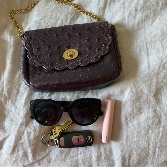 Purple ostrich ASOS mini crossbody bag gold chain - Picture 8 of 8